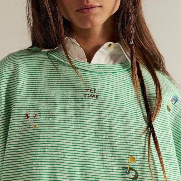 Free People We The Free Embroidered Camp Tee Womens M Oversized Golf Combo - Picture 3 of 10